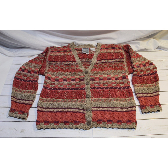 Sigrid Olsen Women's M Hand Knit Sweater Cardigan Multicolor Button-up V-Neck - Picture 3 of 10